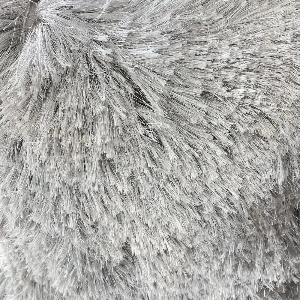 Set of Aphorism Gray Silver Metallic Shag Fringe Square Throw Pillow Covers 22